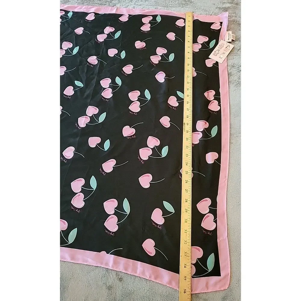 Juicy Couture 100% Polyester Square Scarf Black With Heart Shaped Cherry H65